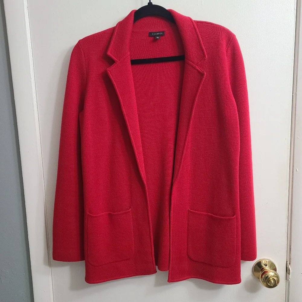 Talbots Red Cardigan with Pockets Relaxed Trendy Stylish Holiday Business Sz XS - Picture 4 of 4